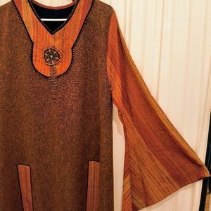 Elegant Brown Maxi Dress with Orange Accents